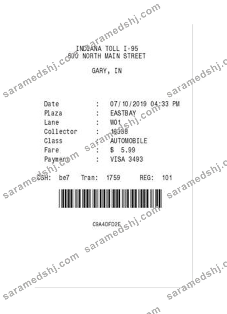 INDIANA TOLL payment check